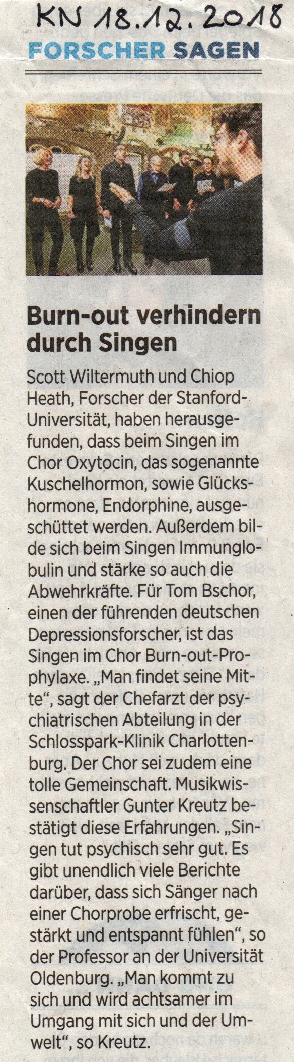 KN-Artikel Burn-out verhindern durch Singen